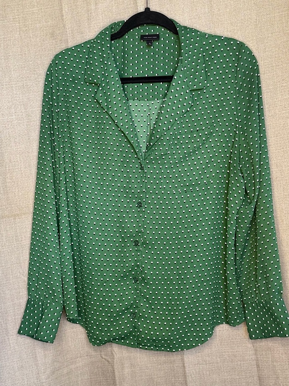 Who What Wear Green Polka Dot Button Blouse